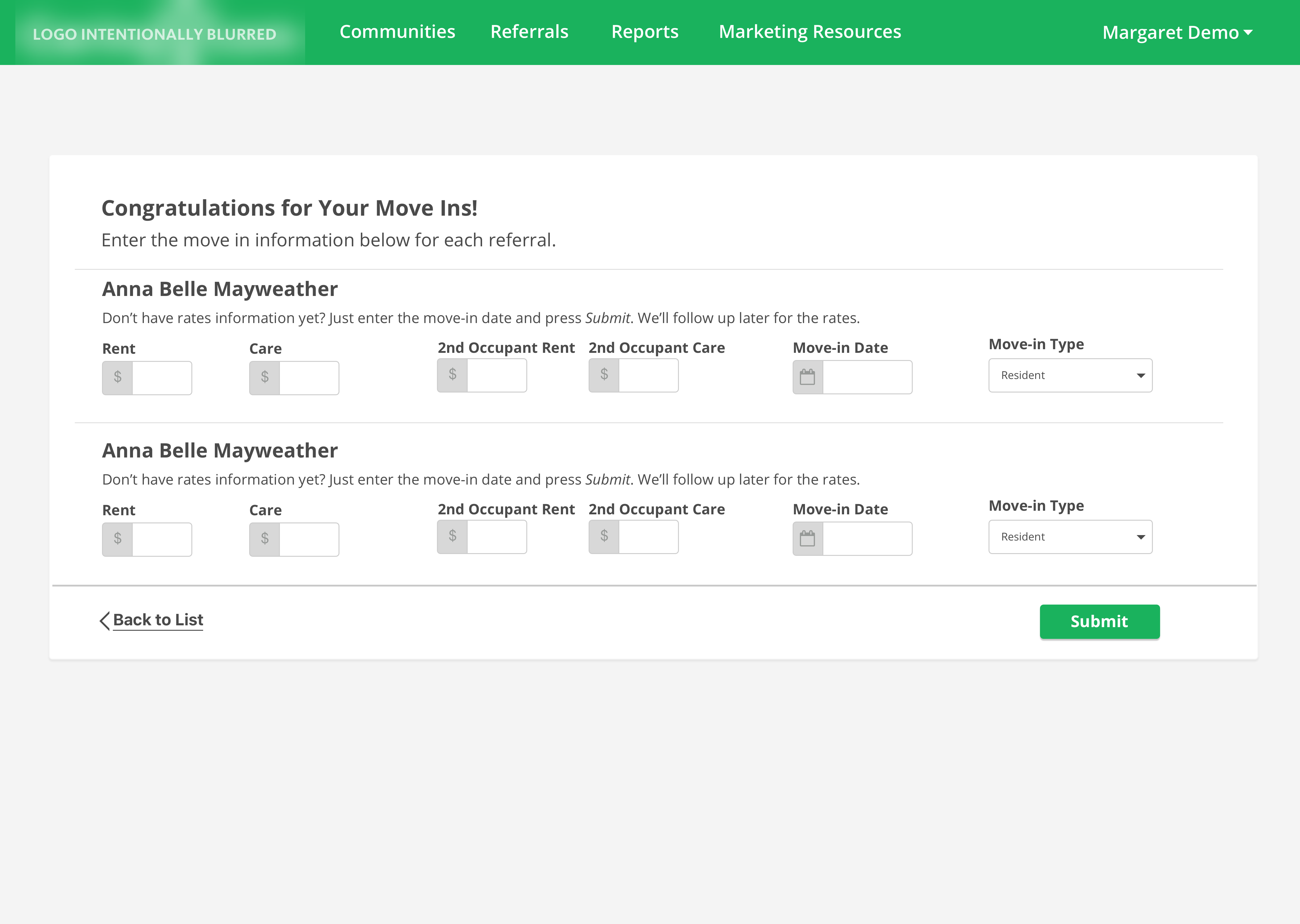 referrals page before redesign